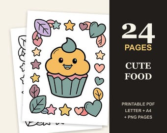 Cute Food Coloring Book for Kids Ages 3-8, 24 Smiling Food Pages (Printable PDF)