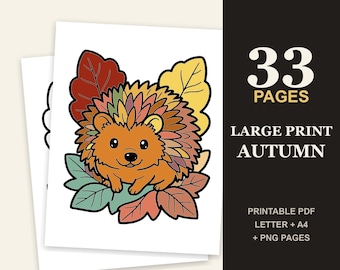 Large Print Autumn Coloring Book for Seniors, 33 Bold Easy Fall Pages (PDF)