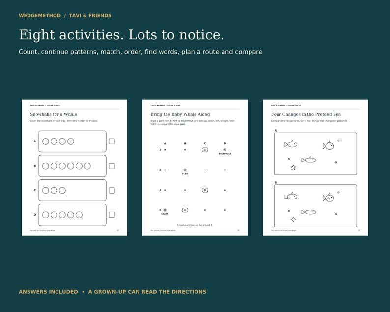 File contents: 34-page story and 24-page Color & Play PDFs in Letter and A4, plus offline HTML reader ZIP. 58 distinct PDF pages. AI text and art disclosed; one-household use; nothing ships.