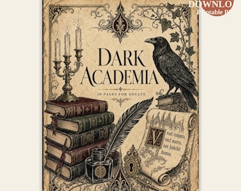 Dark Academia Coloring Book — 30 Printable Pages for Adults — Scholarly Aesthetic Art — PDF