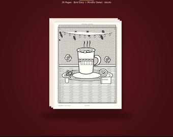 Cozy Christmas Coloring Pages for Adults — 26 Bold Easy + Mindful Designs Printable PDF Instant Download