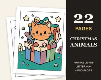 Christmas Coloring Pages for Kids, 22 Cute Holiday Animals (Printable PDF)