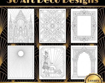 Art Deco Coloring Book — 30 Printable Pages for Adults — 1920s Glamour Geometric Patterns — PDF