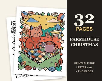 Farmhouse Christmas Coloring Book, 32 Cozy Barns & Animals (PDF)