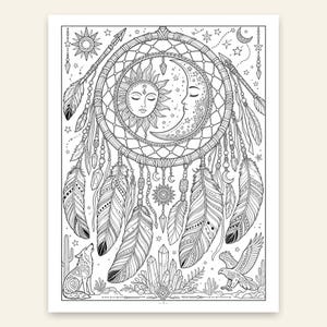 Boho Dreamcatcher Coloring Book for Adults, 28 Intricate Feather and Bohemian Pages, US Letter and A4 PDF image 4