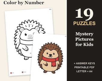 Winter Color by Number Puzzles for Kids, 19 Mystery Pictures (PDF Download)