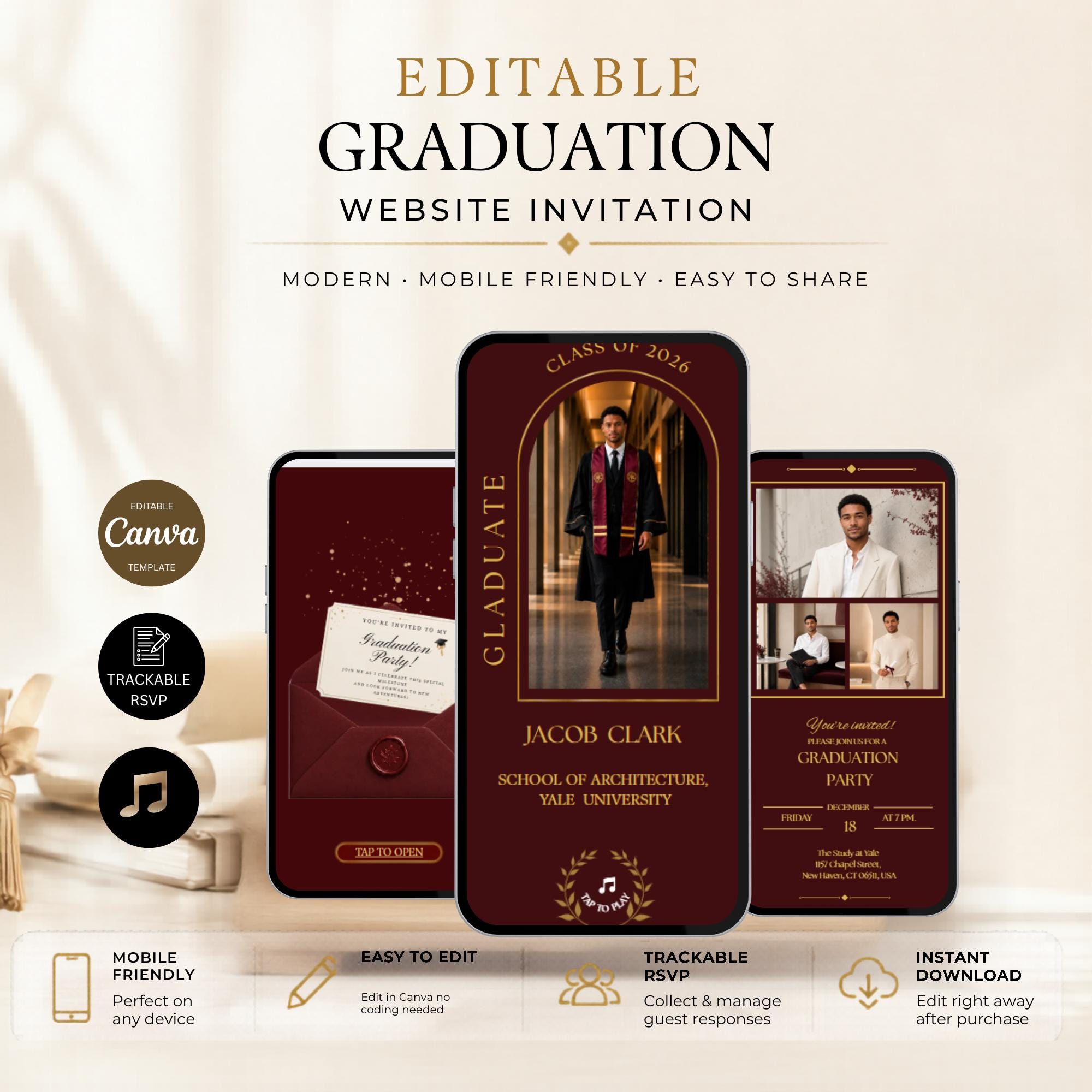 Minimal Graduation Website Template for Class of 2026 | Modern Canva ...