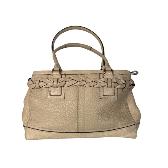 Coach Hampton Pebble Leather Satchel Beige Tan Braided Tassel Bag 