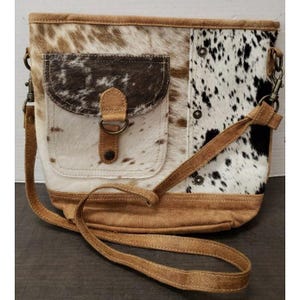 Myra Bag Cowhide Hair-on-Hide Crossbody Bag Western Patchwork Leather Brown