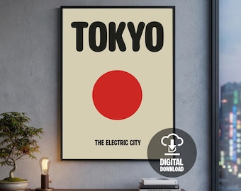 Tokyo Japan Minimalistische Rote Sonne Printable Reise Wand Kunst Poster