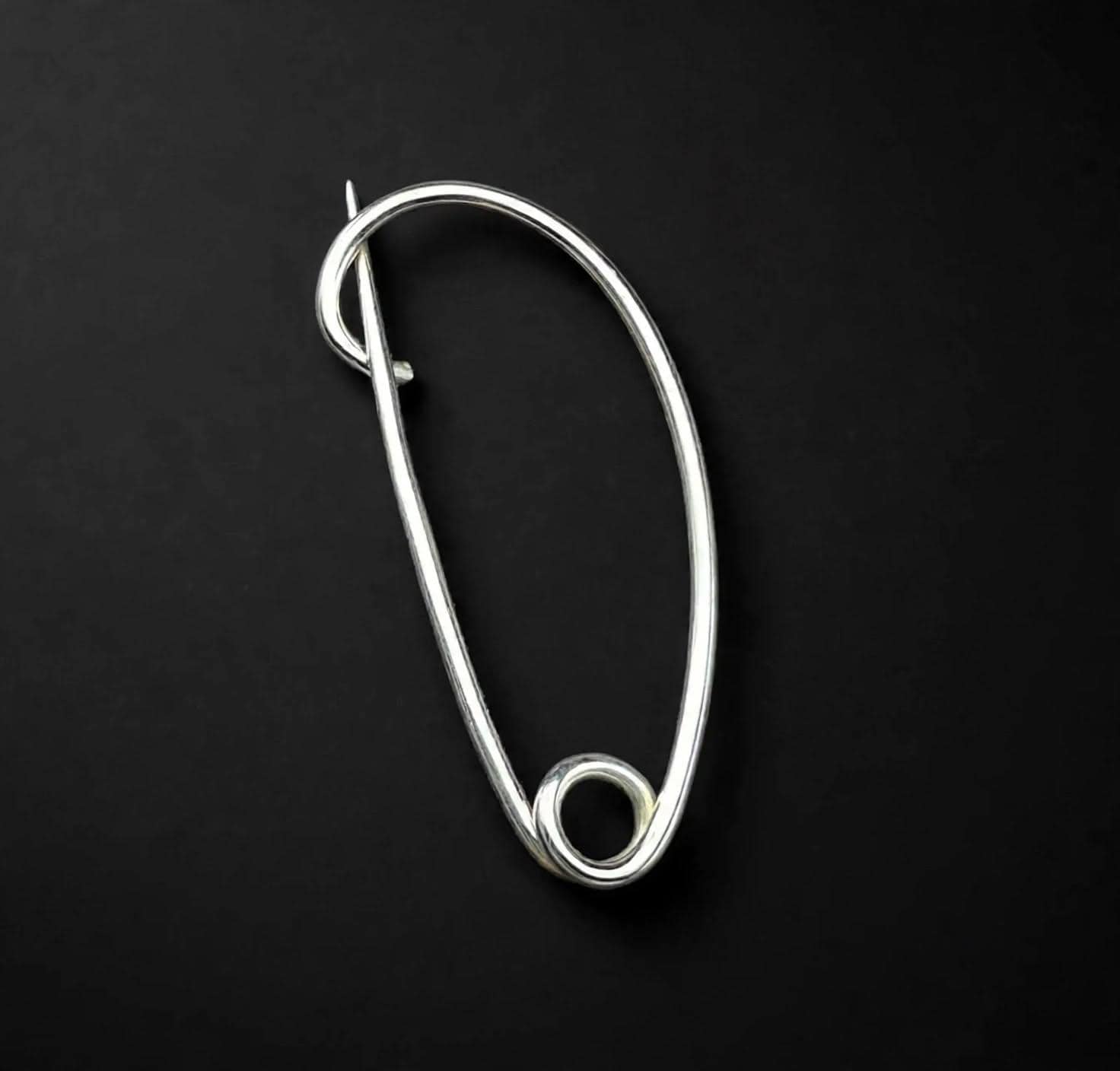 925 Sterling Silver Safety Pin Brooch, Minimalist Boho Shawl Pin