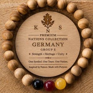 Germany Sandalwood Bracelet – German Flag Beads, Handmade Wooden Bracelet, Nations Collection Jewelry, Heritage Gift, Spiritual Bracelet