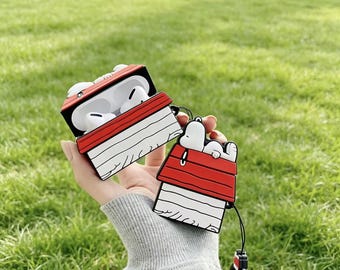 3D Snoopy Doghouse AirPods Case, Cute Silicone Cover for AirPods Pro 1 2 3 4, Red Dog House Headphone Accessory, Perfect Gift for Dog Lovers