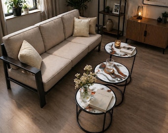 Mesa de centro con efecto mármol.