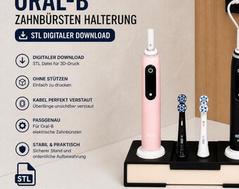 Soporte para cepillos de dientes Oral-B (archivo STL) – Soporte para 2 cepillos de dientes + 4 cabezales | Organizador de baño impreso en 3D
