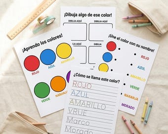 Fichas de trabajo sobre colores en español para preescolar / Actividad de aprendizaje imprimible (PDF)