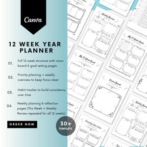 12 Week Year Planner, Goal Setting System for Focused Productivity, Structured Success Tracker for Entrepreneurs, Students and Busy Planners
