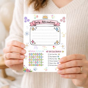 Self Care Planner Printable, Daily Affirmations, Gratitude Tracker, Cute Wellness Journal