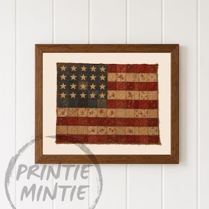 Vintage-Quilt-Druck mit amerikanischer Flagge im Patchwork-Stil, Wandbild mit USA-Flagge im Landhausstil, Bauernhausdeko, Wandbild zum Ausdrucken im Landhausstil, Digitaler Download