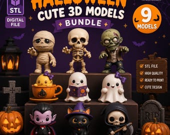 Pacchetto di 9 modelli 3D di personaggi di Halloween in formato STL (download digitale)