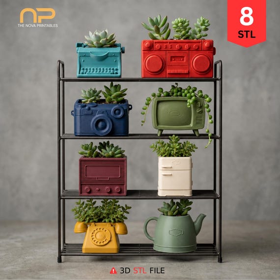 Retro Planter STL Bundle | 8 Vintage 3D Print Files (Digital Download)