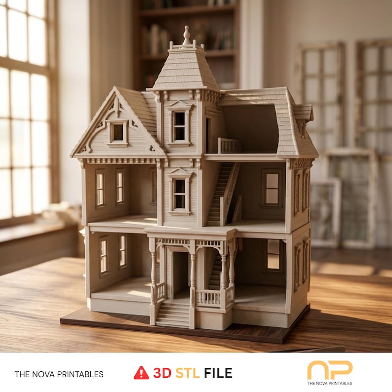 Victorian Dollhouse STL Files | 3-Piece Stackable Miniature Mansion (Digital Download) image 5