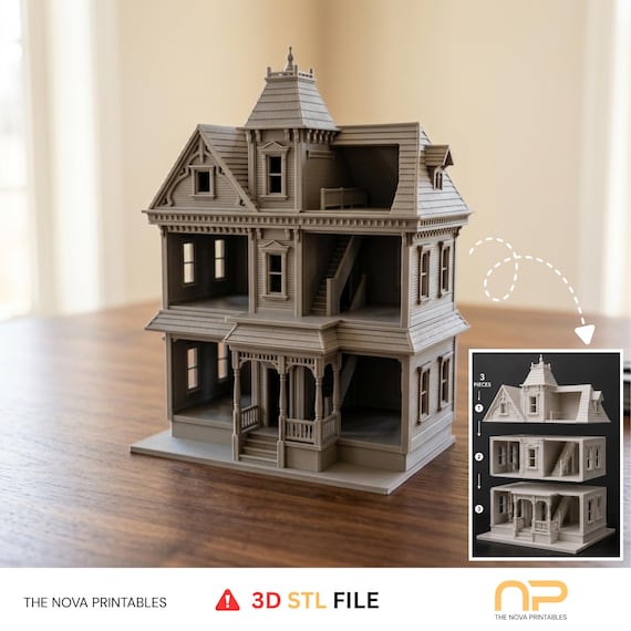 Victorian Dollhouse STL Files | 3-Piece Stackable Miniature Mansion (Digital Download)