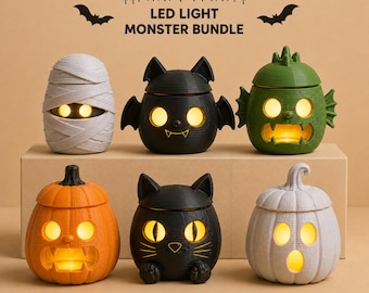 Halloween LED Light Monster Containers | STL & 3MF 3D Print Files (Digital Download)