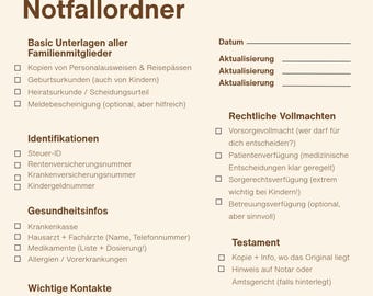 Checkliste Notfallordner inkl. Register zum ausdrucken