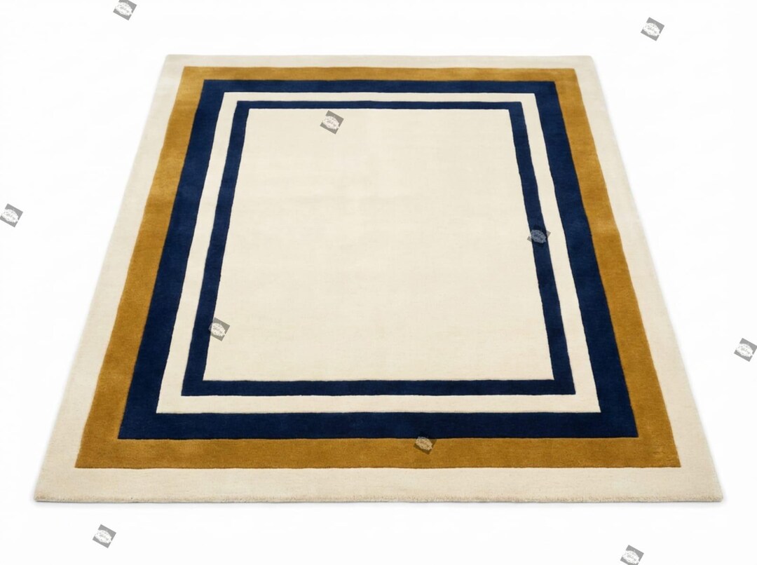 Wool Rug Bordered Design Modern Layered Border Wool Rug | Hand Tufted Designer Area Rug | Custom ...
