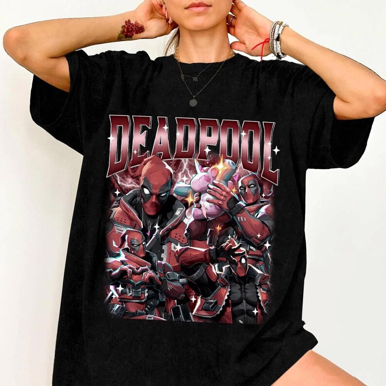 Deadpool Shirt Funny Marvel Superhero Tee, Cute Deadpool With Unicorn T-Shirt, Comic Character Graphic Tee Gift image 3