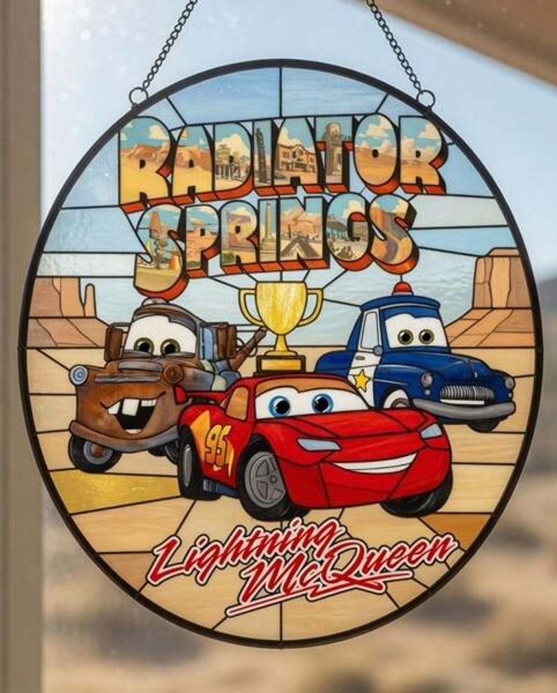 Atrapasueños de Rayo McQueen de Radiator Springs, decoración para ventana de Rayo McQueen y Tow Mater de Disneyland, decoración de DisneyCar, adorno para ventana de DisneyCar imagen 4