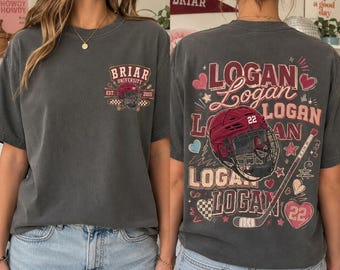 2 Sided Logan 22 Briar University Hockey Comfort Colors Shirt, Off Campus T-Shirt, Bookish Hockey Shirt, Collegiate Romance Reader Tee