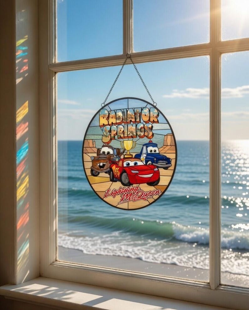 Atrapasueños de Rayo McQueen de Radiator Springs, decoración para ventana de Rayo McQueen y Tow Mater de Disneyland, decoración de DisneyCar, adorno para ventana de DisneyCar imagen 3