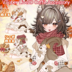 Autumn Squirrel Live2D Outfit Accessory, Fluffy Tail, Scarf, Sitting Pose (Digital Download)