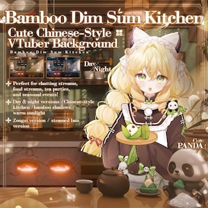 Chinese Kitchen VTuber Background | Day Night Anime Room | Zongzi Bun Foregrounds | Panda Food Stream Asset