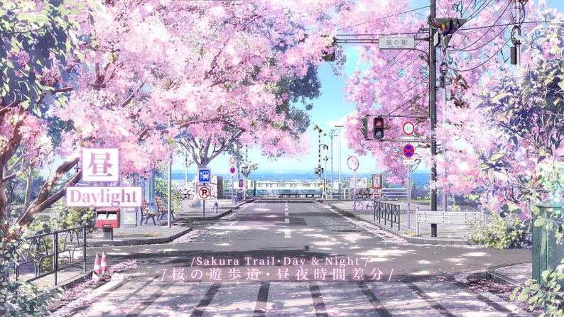 Sakura Stream Background | Spring Anime Scene | Day & Night Cherry ...