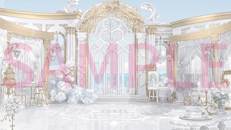 Fantasy VTuber Background | Angel Devil Garden Scene | Medieval Anime Room with UI Set | Romantic Stream Asset image 15