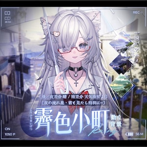 Könnte beinhalten: Eine Anime-Figur mit langem silbernem Haar, Katzenohren und rot umrandeter Brille, bekleidet mit einem weißen Hemd mit roter Fliege und einem schwarzen Halsband. Die Figur hält einen transparenten Regenschirm, umgeben von japanischem Text.