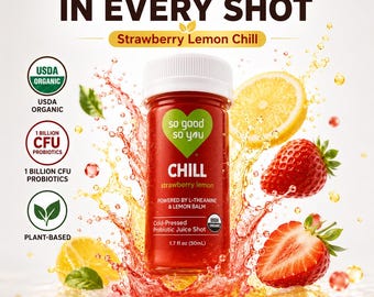 Organic Strawberry Lemon Probiotic Juice Shot | So Good So You Wellness Drink | Gut Health Support | Cold Pressed Functional Beverage