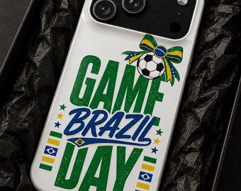Brazil Soccer Phone Case, Game Day Football Fan Accessory, Green Yellow Design