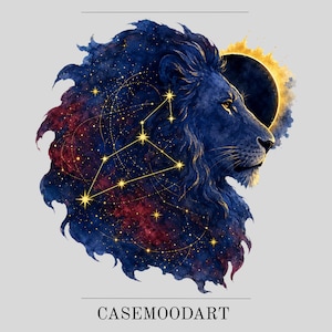 Lejonet Zodiac PNG, Celestial Lion Constellation, Solförmörkelse Akvarell, Sublimeringsdesign, Digital Nedladdning