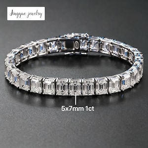 Emerald Cut Moissaniet tennisarmband, sterlingzilver, 18 kt witgoud verguld, hypoallergeen, stapelbaar, uniseks cadeau