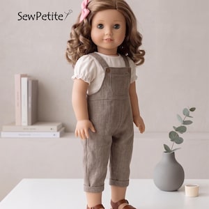 Mönster för dockoverall i linne, 40 cm | Modern linnedockoverall | Digital nedladdning | Tillverkad för amerikansk tjej, passar vår generation