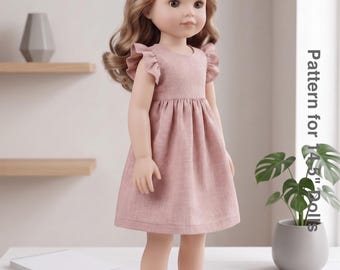 14,5 inch pop Milan-jurk naaipatroon pdf | Beginnerspatroon voor poppen | Mouwen met ruches en plooien in de taille | Digitale download poppenkleding