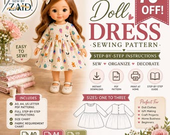 Puppen Kleid Schnittmuster | Raffrock, Anfängerfreundlich (PDF Download)