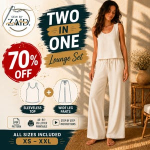 Ensemble de patrons de couture pour pantalon large et tunique pour femme (téléchargement numérique)