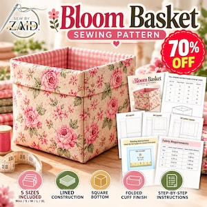 Wykrój na koszyk Bloom, składany schowek na mankiety (5 rozmiarów)