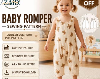 Baby Romper Sewing Pattern, Toddler Jumpsuit PDF, Kids Overall, Beginner Friendly (9M-5Y)