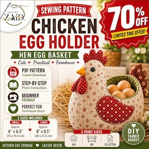 Chicken Egg Holder Sewing Pattern, Hen Egg Basket DIY Fabric Craft (PDF Download)